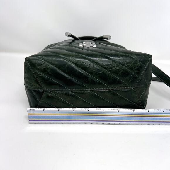 Tory Burch Kira Mini Bucket Bag Basil Green Chevron Textured Leather Crossbody - Picture 10 of 14